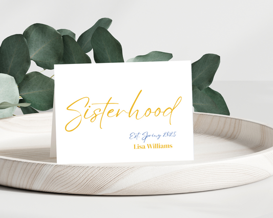 Personalized Stationery, Sisterhood, Sigma Gamma Rho, Blue, Gold, SGRHO,Custom Folded Notes, Folded Cards, Thank You Notes, Office, Work, School, Gift, Crossing Gift