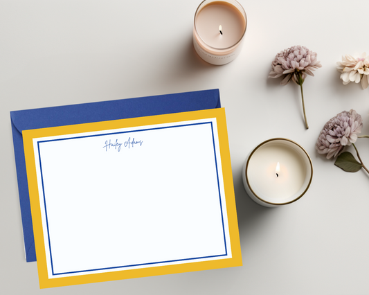 Custom Flat Notecard Set in Blue & Gold