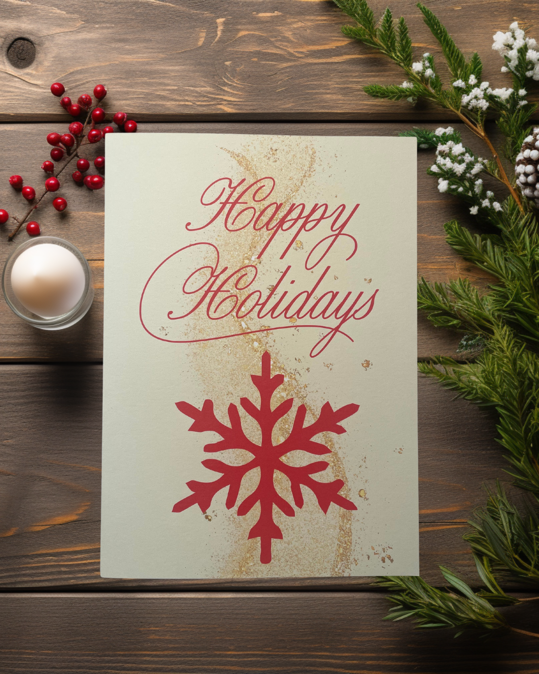 Happy Holidays in Crimson & Cream Folded Card