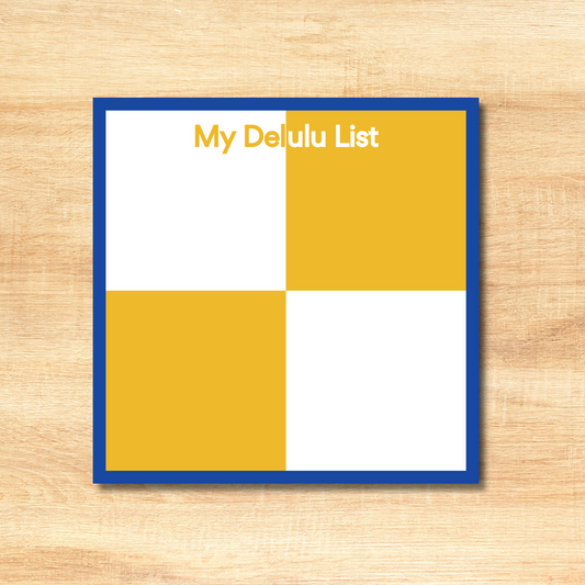 The Delulu List, Notepad, Rhoyal Edition, Sigma Gamma Rho Inspired, SGRHO, Blue, Gold, Feminine, Memo Notepad, To Do List, Organization, Work, Office, School, Stationery