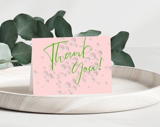Thank You Notes, Alpha Kappa Alpha, Pink, Green, Folded Notes, AKA Cards, Gifts, Office, Work