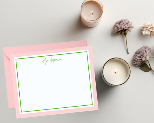 Personalized Stationery, Alpha Kappa Alpha, Pink, Green, Flat Notes, Crossing Gift, AKA, Work, School, Office, Stationery, Notecards