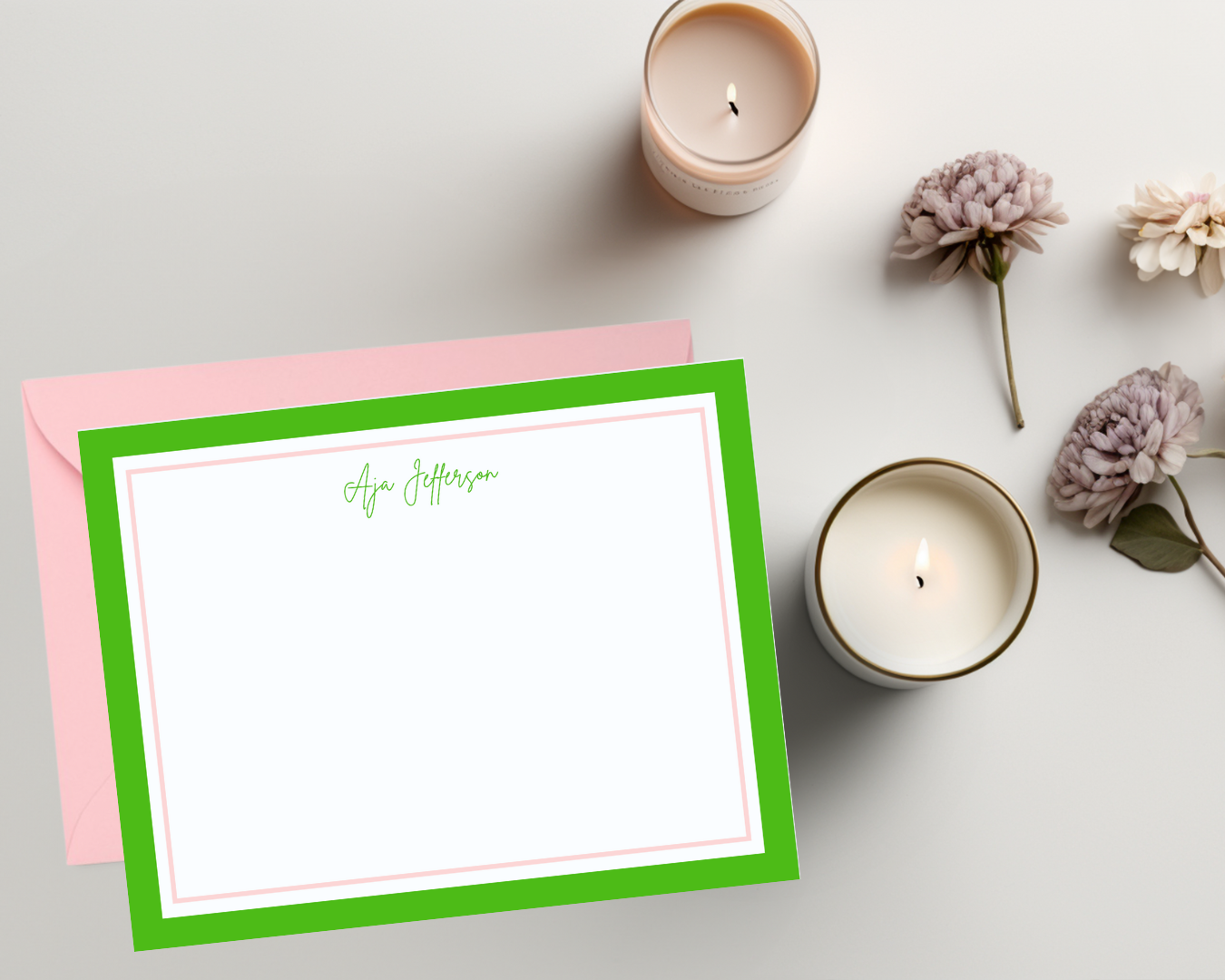 Personalized Stationery, Alpha Kappa Alpha, Pink, Green, Flat Notes, Crossing Gift, AKA, Work, School, Office, Stationery, Notecards