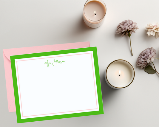 Personalized Stationery, Alpha Kappa Alpha, Pink, Green, Flat Notes, Crossing Gift, AKA, Work, School, Office, Stationery, Notecards