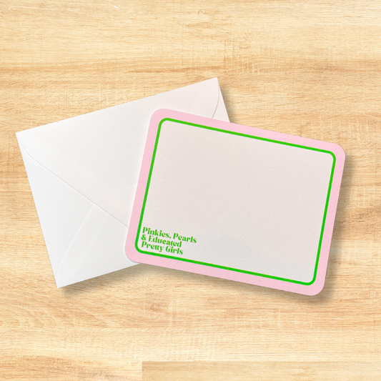 Notecards, Alpha Kappa Alpha, Sorority, Pink, Green, Flat Notes, Cards, Pretty, Pearls, AKA, Office, Work, School, Stationery