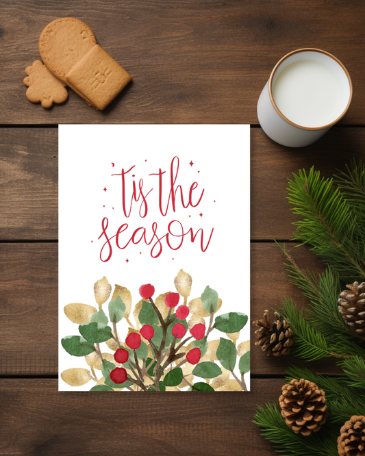 Tis The Season, Christmas, Merry Christmas, Personalized Holiday Cards, Christmas Florals, Holidays, Elegant, Greeting Cards, Stationery, Personalized