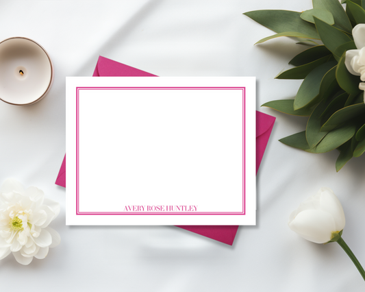Personalized Stationery, Flat Notecards, Feminine, Thin Border,  Notecards, Thank You Notes, Office, School, Gifts, Cards